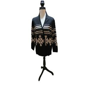 Super Line Geometric Knit Cardigan – Black – Open Front – Size S